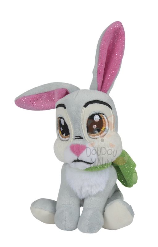 Glamour peluche panpan lapin gris blanc noeud vert 17 cm 